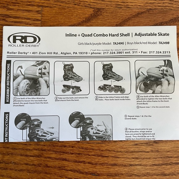 Roller Derby 2 in 1 Inline & Quad combo hard shell adjustable skates - Picture 4 of 6